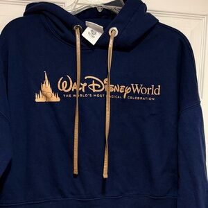 Disney 50th Anniversary crop top sweatshirt hoodie Navy Rose Gold Castle